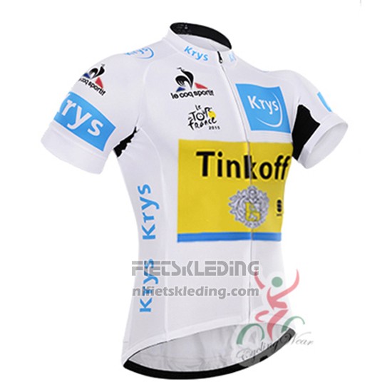 2016 Fietskleding Tinkoff Lider Geel en Wit Korte Mouwen en Koersbroek